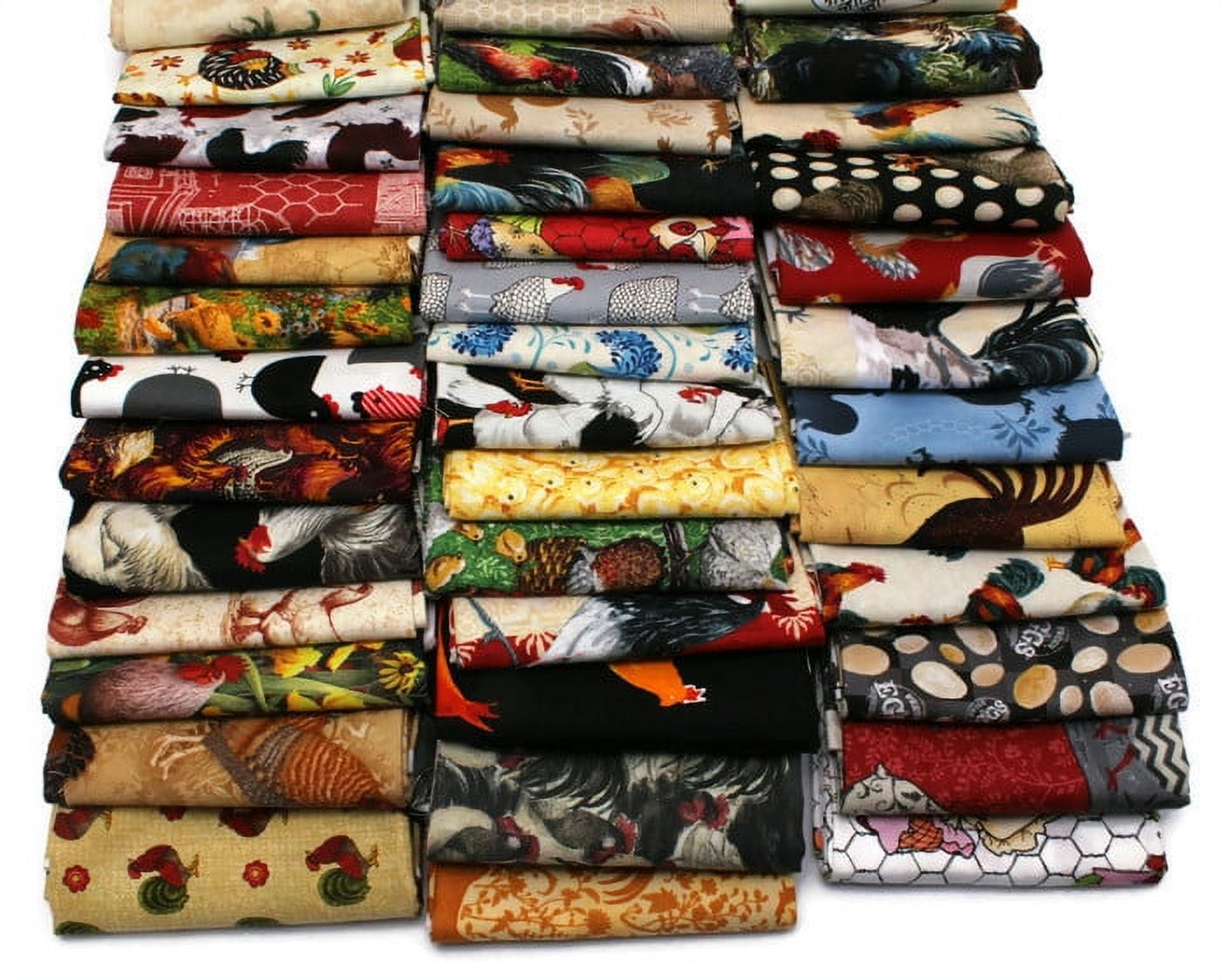 10 Assorted Fat Quarters - Chickens Roosters Hens Chicks Hen Fowl Birds Farm Farming Poultry Quality Cotton Fat Quarter Bundle M492.19
