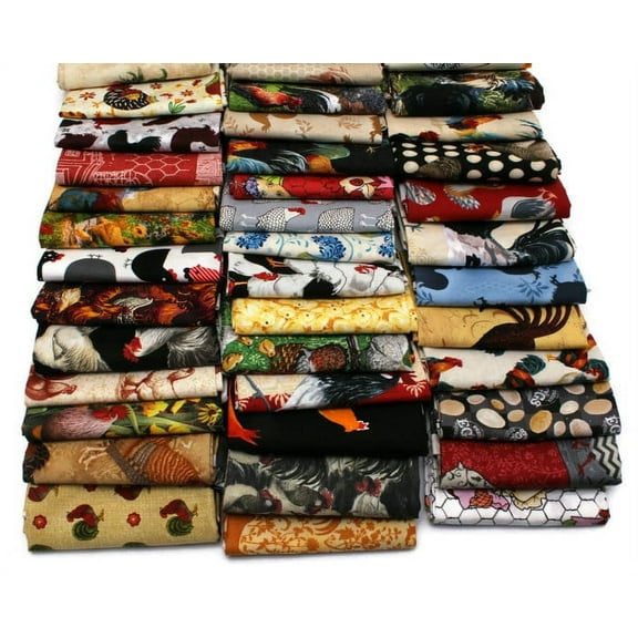 10 Assorted Fat Quarters - Chickens Roosters Hens Chicks Hen Fowl Birds Farm Farming Poultry Quality Cotton Fat Quarter Bundle M492.19