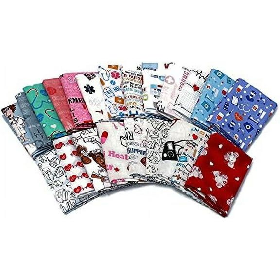 10 Assorted Fat Quarters - Frontline Healthcare Workers Nurses Medical Doctors RN LPN Essential Workers Heroes Quality Cotton Fat Quarter Bundle M492.24