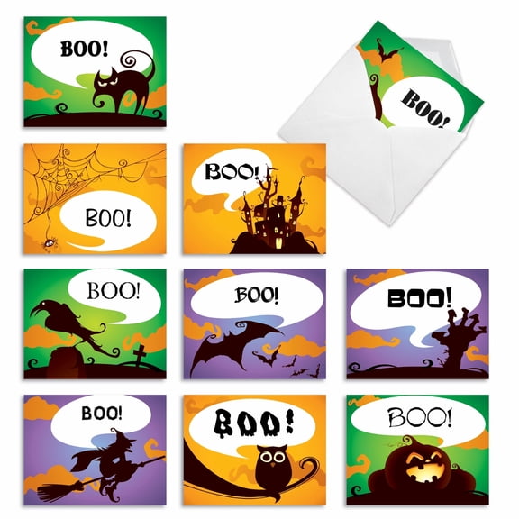 The Best Card Company 10 Assorted Blank Halloween Notes Bulk Set 4x5.12 w/ Envelopes, 10x1 Designs, for Men, Women, Boo-Tiful Notes M6688HWB