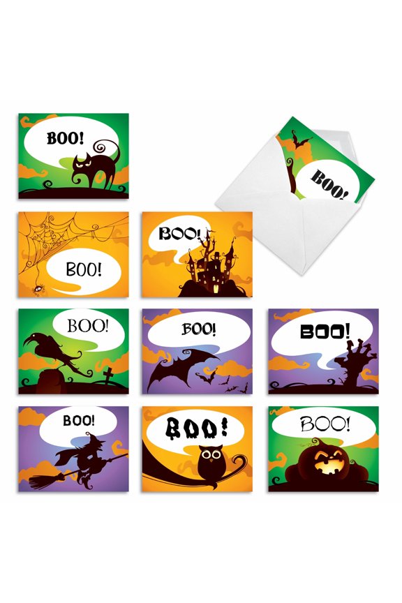 The Best Card Company 10 Assorted Blank Halloween Notes Bulk Set 4x5.12 w/ Envelopes, 10x1 Designs, for Men, Women, Boo-Tiful Notes M6688HWB