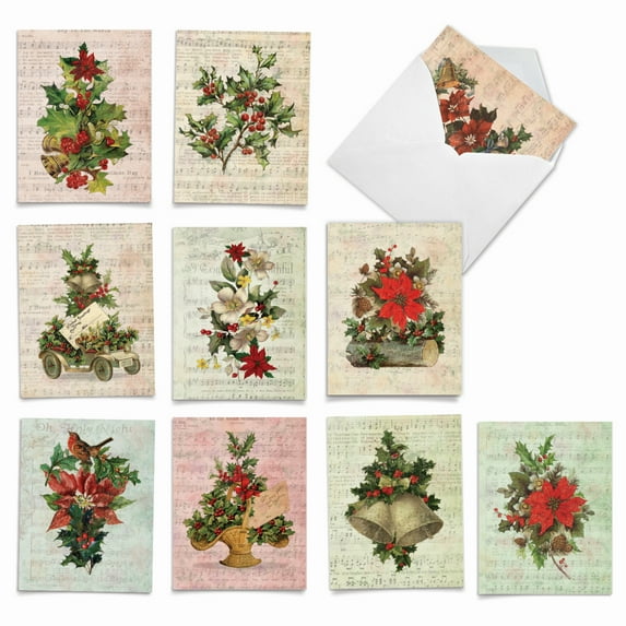 10 Assorted Merry Christmas Note Cards Pack - Holly Notes
