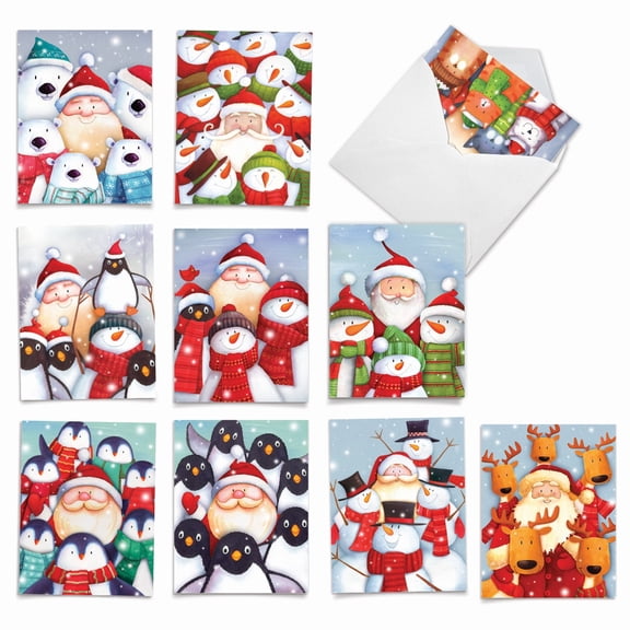The Best Card Company 10 Assorted Christmas Notes Set 4x5.12 w/ Envelopes, 10x1 Designs, for Men, Women, Santa Selfies M6738XSG