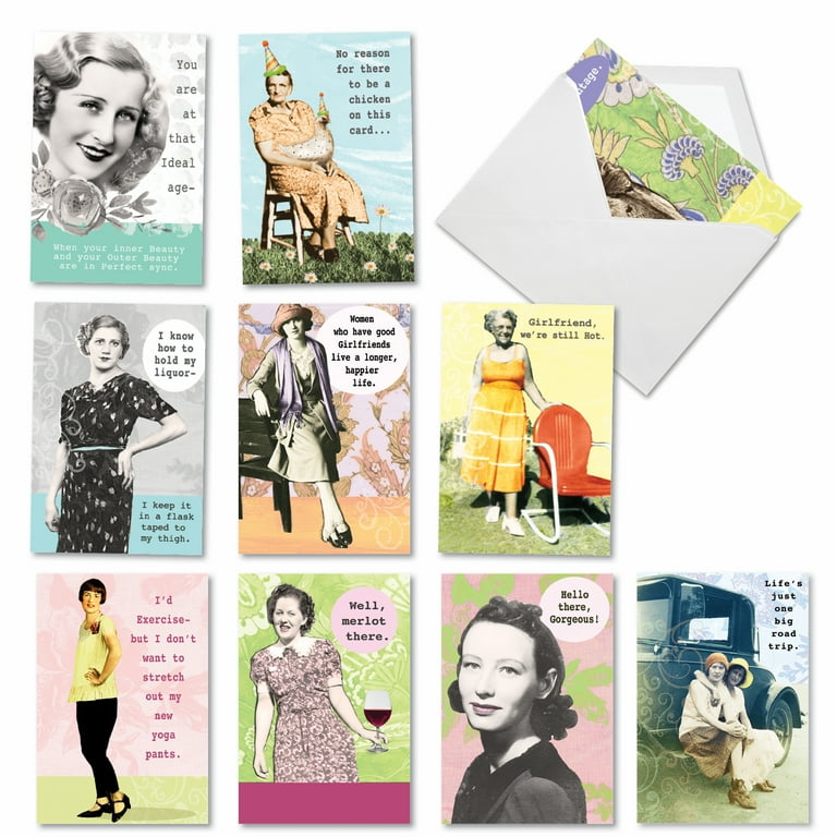 10 Assorted Set Funny Birthday Greeting Cards - Debbie Tomassi's Badass  Broads - Vintage Funny and Sassy Women Illustrations - Walmart.com