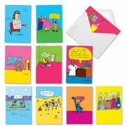 10 Assorted Set Funny Blank Greeting Cards - He Wont Get Far on Foot - Joke Drawings Featuring Big Woman, Crazy Patient, and More