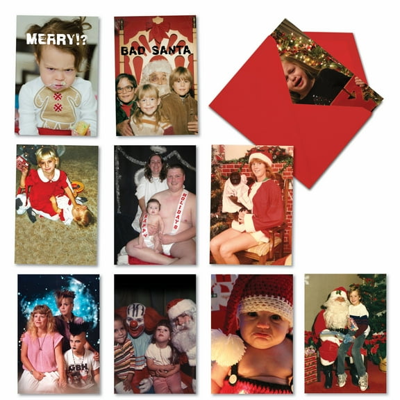 10 Assorted Set Funny Christmas Greeting Cards - Awkward Family Photos - Funny Old Inappropriate Photographs