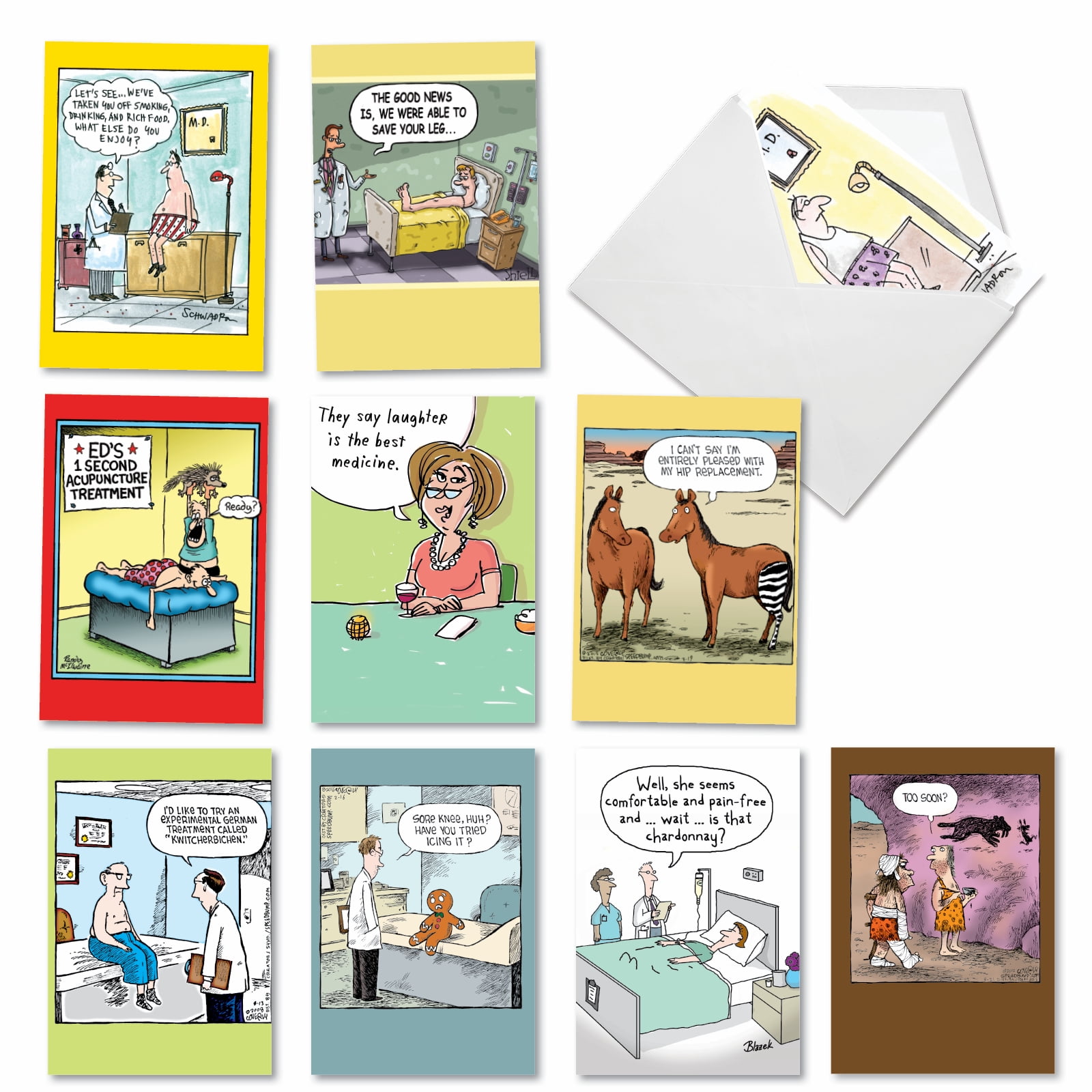 10 Assorted Set Funny Get Well Greeting Cards Sick Jokes Funny