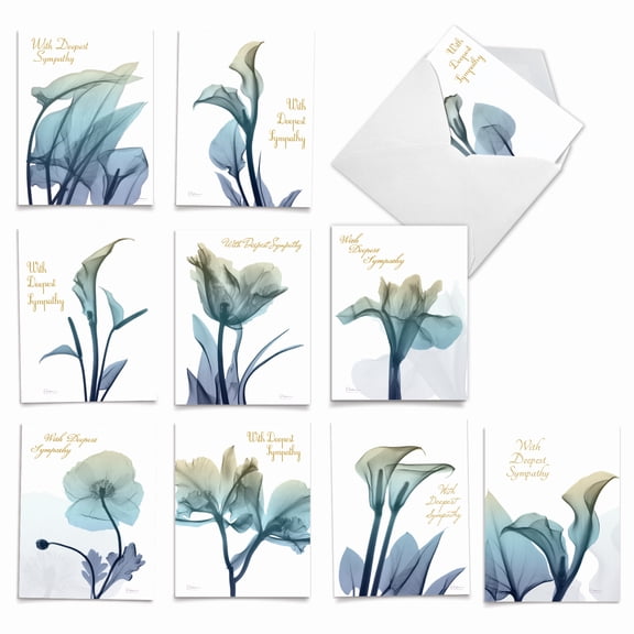 10 Assorted Sympathy Note Cards with Envelopes (4 x 5.12 Inch) - Blooming Expressions AM6221SMG-B1x10