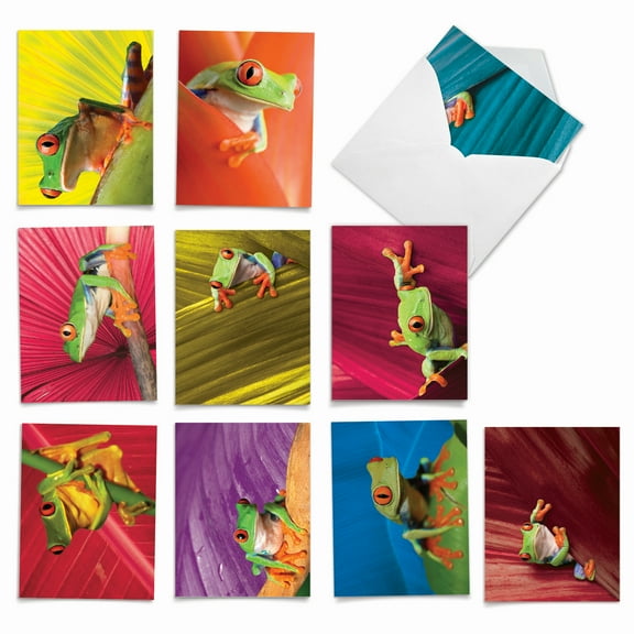The Best Card Company 10 Assorted Thank You Notes Bulk Set 4x5.12 w/ Envelopes, 10x1 Designs, for Men, Women, Frog Days M9637TYG