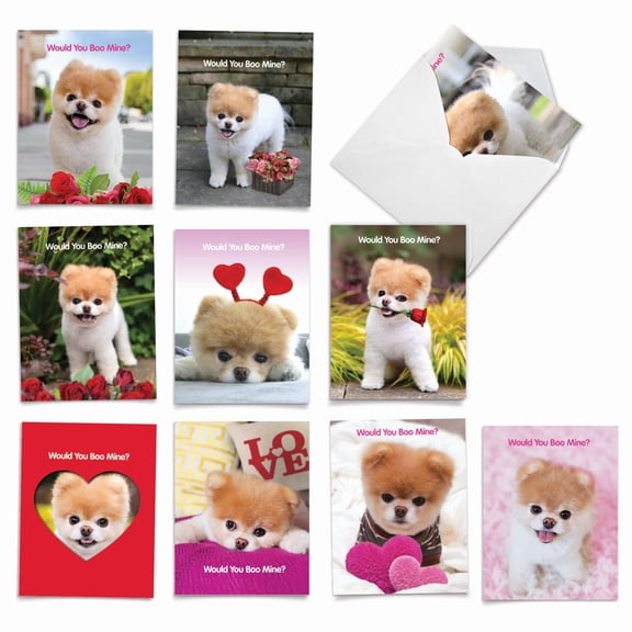 The Best Card Company 10 Assorted Valentine's Day Notes Bulk Pack Set 4x5.12 w/ Envelopes, 10x1 Designs, For Men, Women, Boo My Valentine AM6754VDG-B1x10