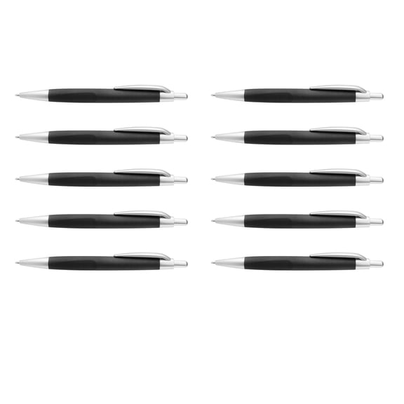 10 Atlas Click Action Pens Pack - Plastic, Black Ink - Black