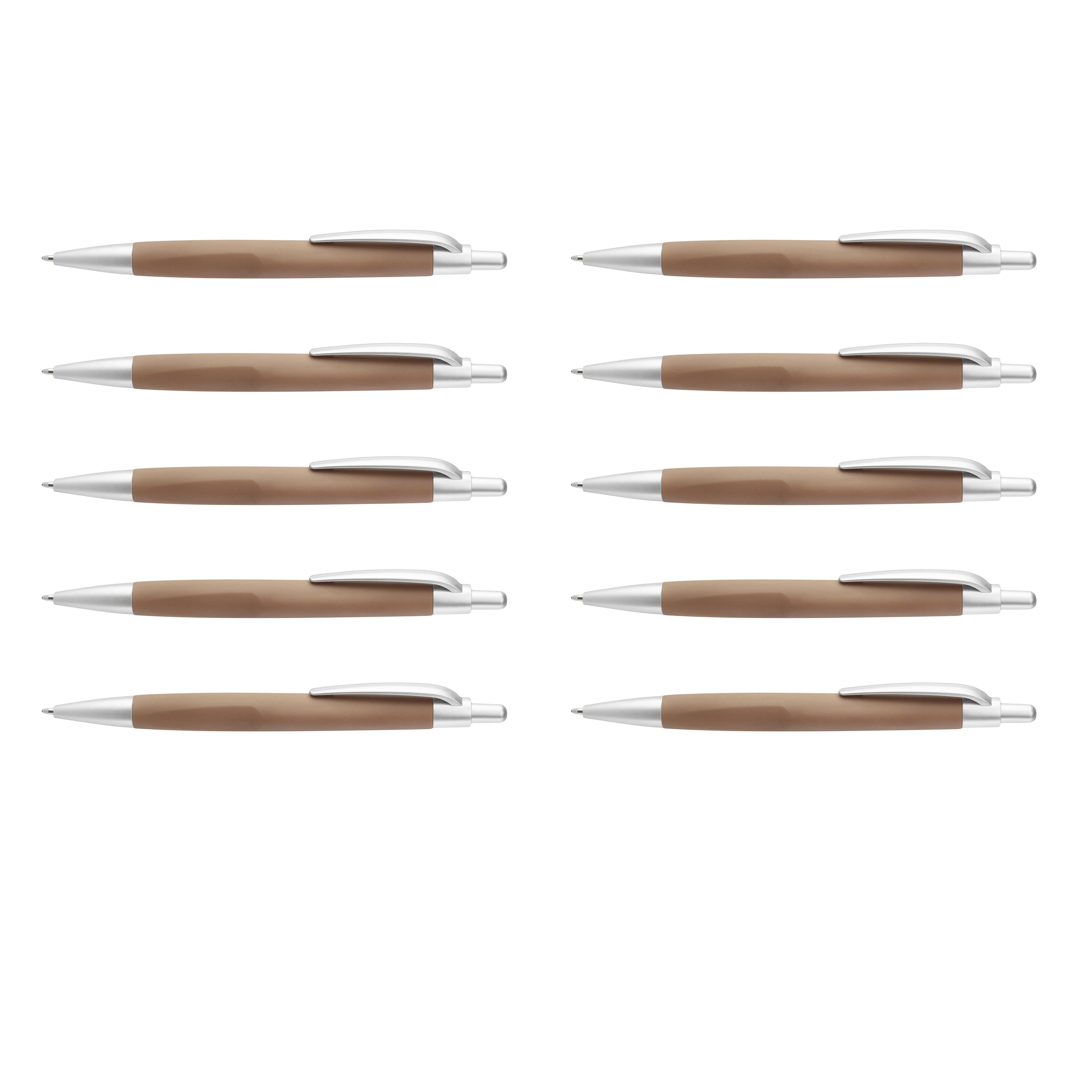 10 Atlas Click Action Pens Pack - Plastic, Black Ink - Brown
