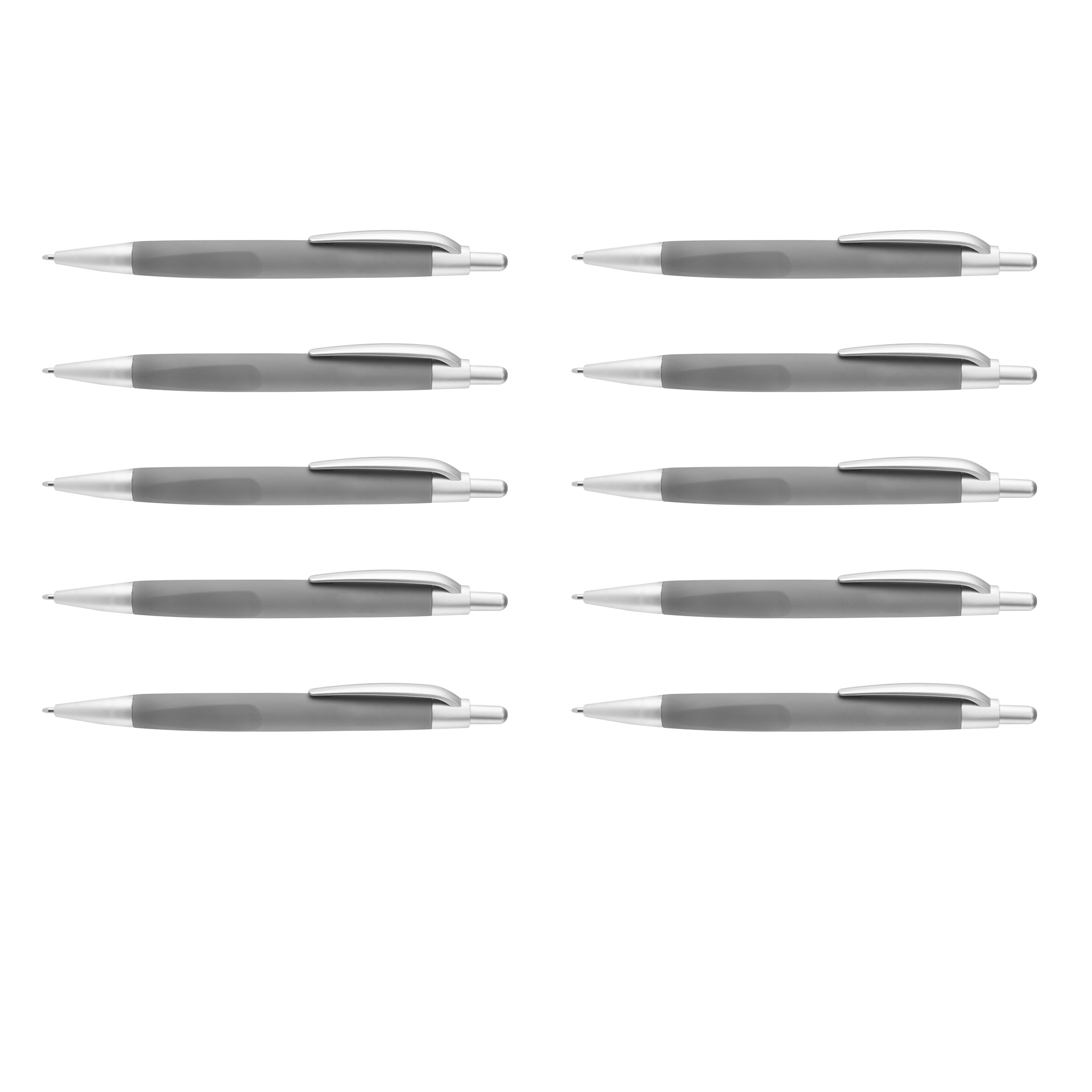 10 Atlas Click Action Pens Pack - Plastic, Black Ink - Grey