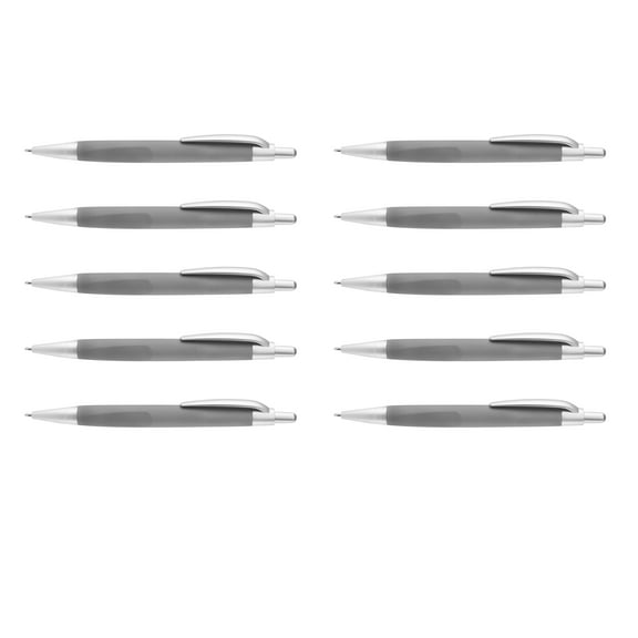 10 Atlas Click Action Pens Pack - Plastic, Black Ink - Grey