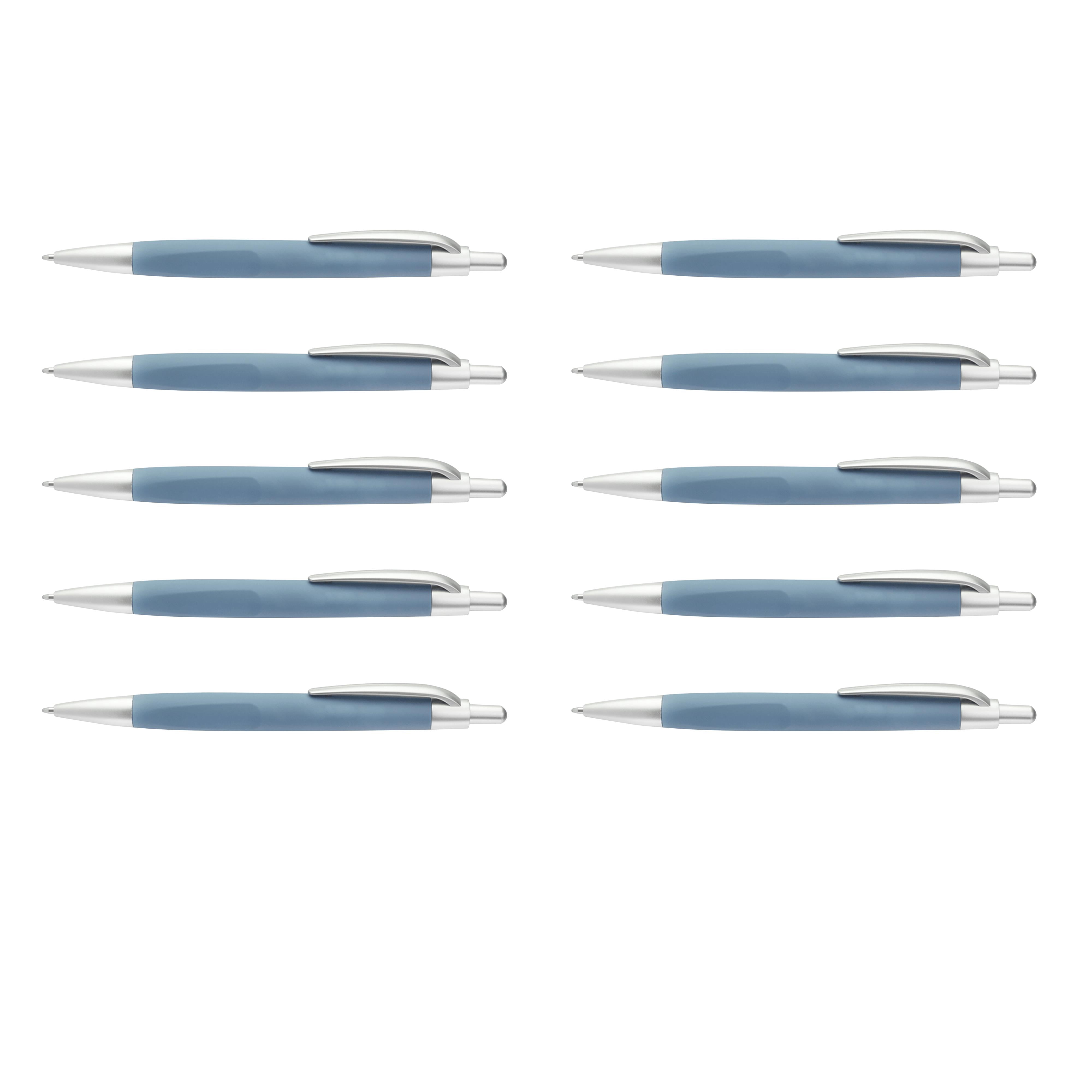 10 Atlas Click Action Pens Pack - Plastic, Black Ink - Light Blue