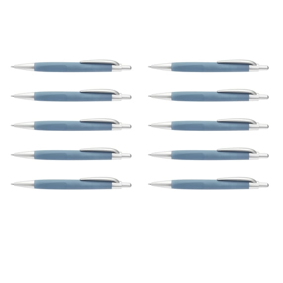 10 Atlas Click Action Pens Pack - Plastic, Black Ink - Light Blue ...
