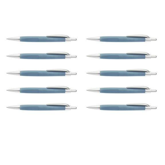 10 Atlas Click Action Pens Pack - Plastic, Black Ink - Light Blue