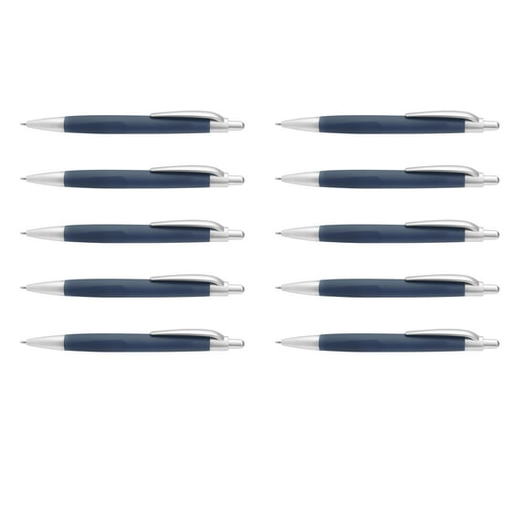10 Atlas Click Action Pens Pack - Plastic, Black Ink - Navy Blue