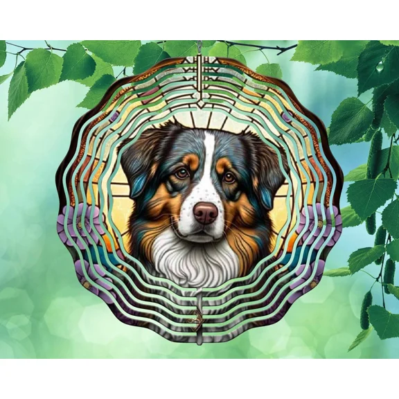 10" Australian Shepherd Aussie Dog Pup Wind Spinner Yard Decor 3D Kinetic rws055