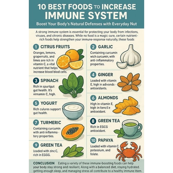 10 BEST FOODS TO INCREASEIMMUNE SYSTEM Healthy nutrition checklist poster meal planning healthy cooking poster, wall decoration suitable for kitchen living room bedroom poster