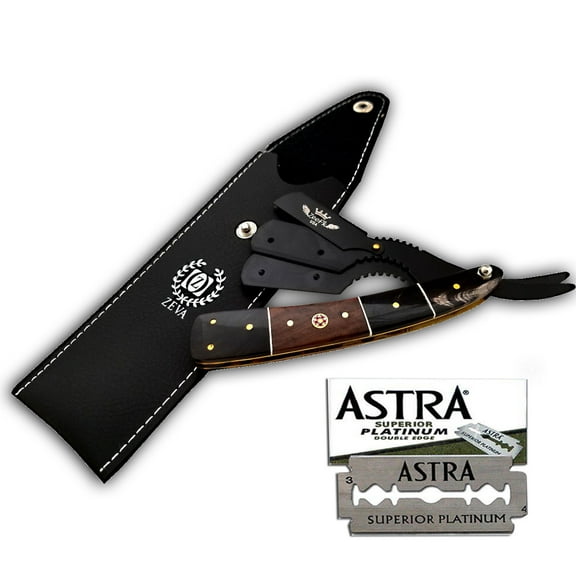 10 BLADES PLATINUM USA Straight Razor Custom Steel Blade Buffalo Horn w/ Wood Barber Shaving Knife