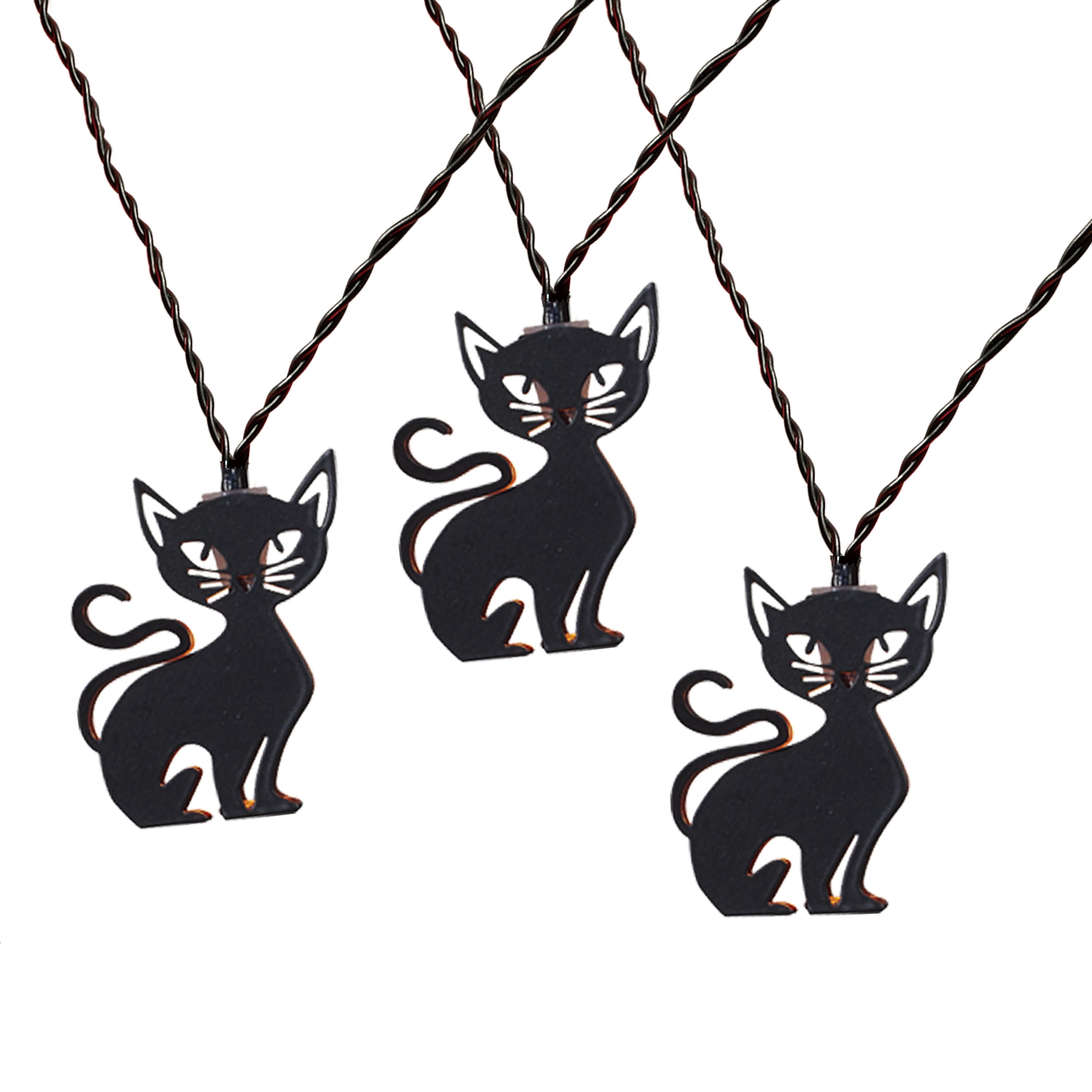 Indoor Battery-Operated LED Metal Cat String Lights, Orange, 4.5', Halloween by Way To Celebrate