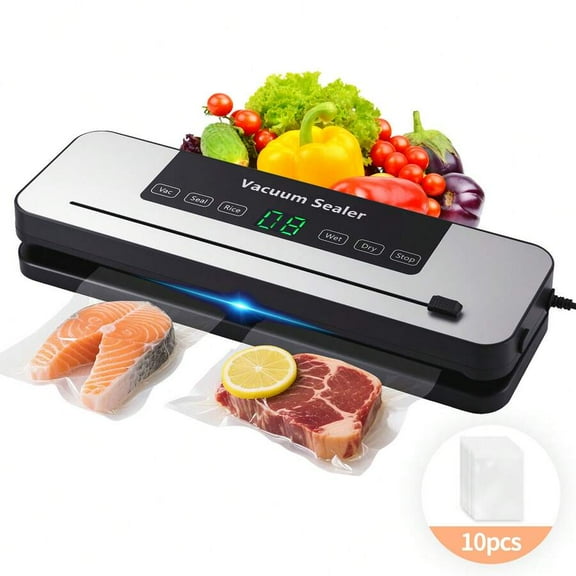 10-Bag New Model Vacuum Sealer Machine (One-Touch Auto/Dry/Moist/Cold), 10-20s Sealing + Built-In Cutter - Grey Christmas Kitchen Gift