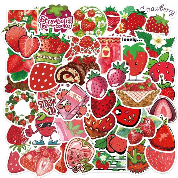 10 Bag Waterproof PVC Plastic Sticker Labels Cup Computer Mobile Phone Skateboard Guitar Stickers Strawberry Pattern 3~6cm 50pcs/bag