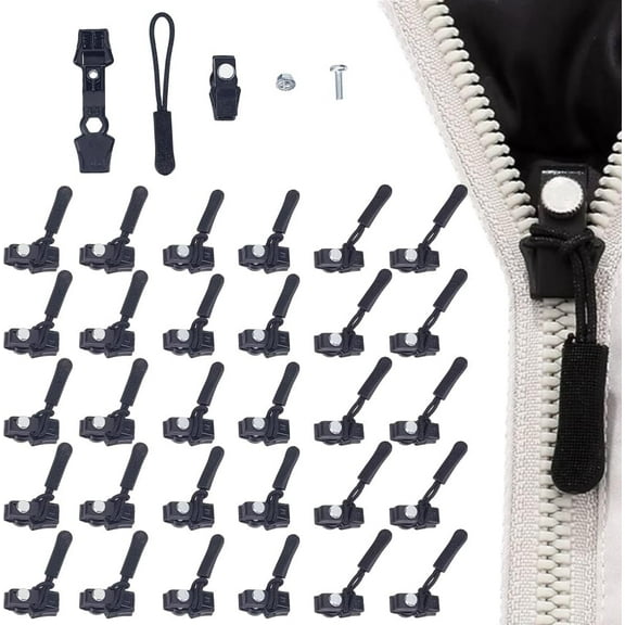 10 Bags Plastic Universal Zipper Repair Kit Removable Zipper Head Replacement Fix for Clothing and Bags Black 7.5x3.5mm Hole: 2.5mm