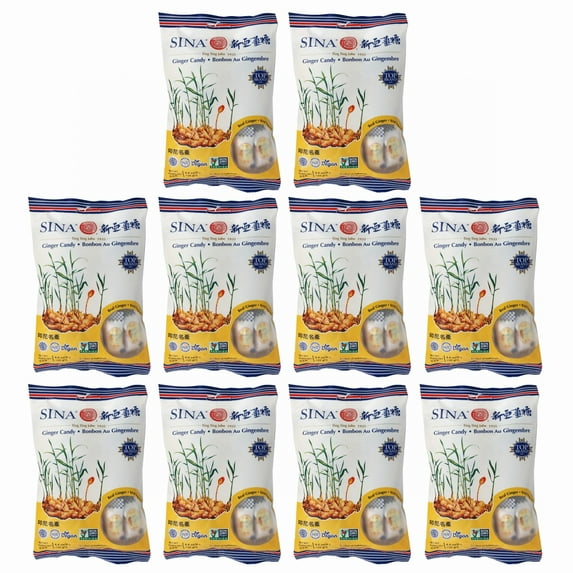 10 Bags of SINA Ginger Candy, the Original Ting Ting Jahe since 1935, 4.4 oz Per Bag, Total of 44 oz (2.75 lbs)