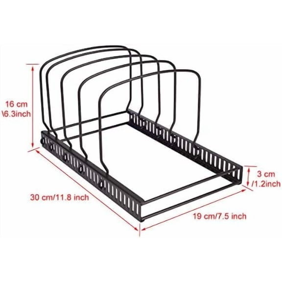 10+ Bakeware Organizer Rack for Kitchen Bakeware, Cookware, Dinnerware, Cutting Boards, Plates, Pot and Pan Lids (Brown)