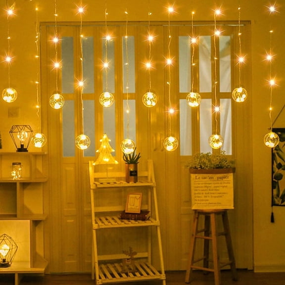 10 Ball Curtain String Lights, 108 LED Window Curtain Lights With 8 Flashing Modes | For Diwali, Christmas, Wedding, Home & Patio Dcor | Warm White, Copper Lights - Pack Of 1