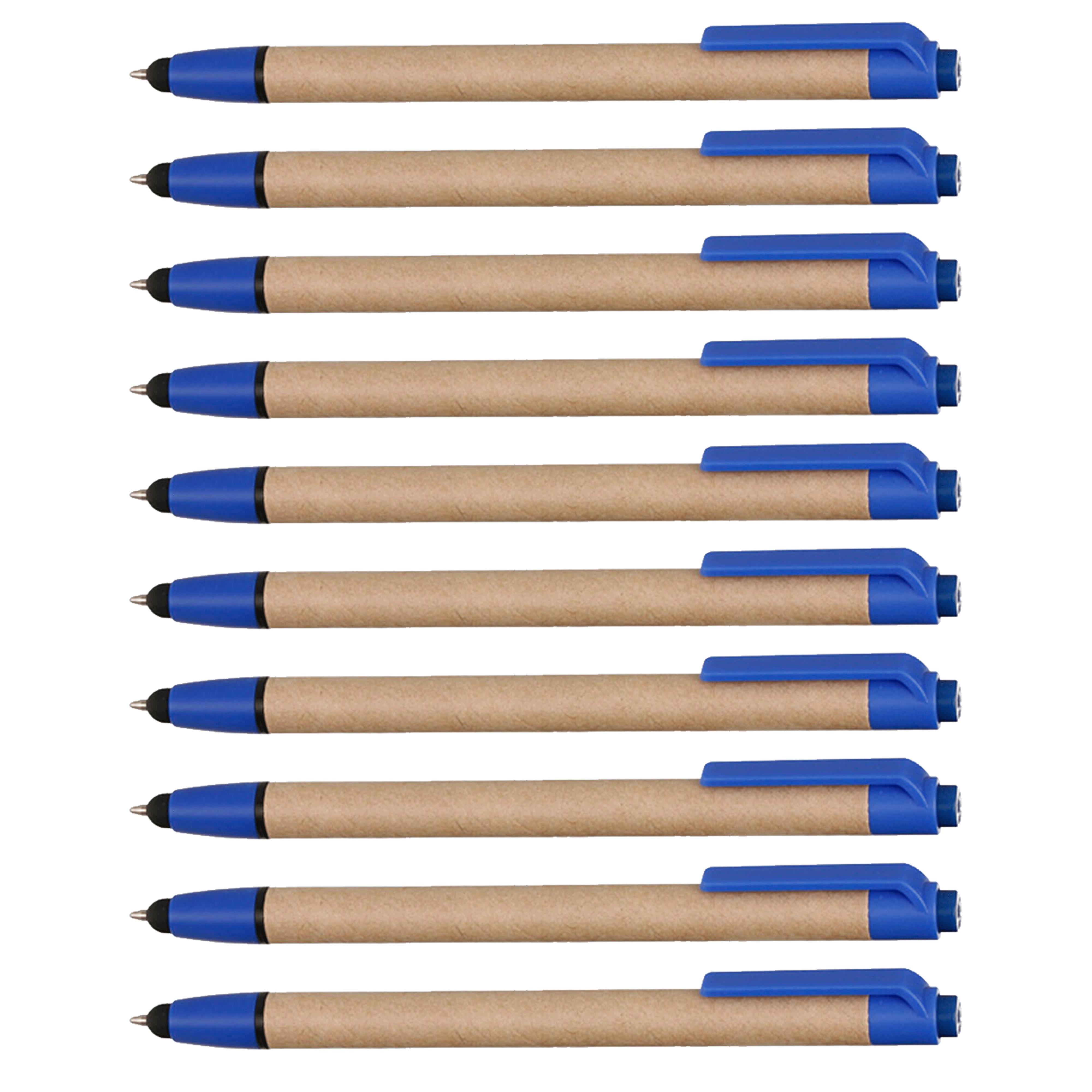 10 Ballpoint Stylus Pens Pack - Recycled, Retractable - Blue