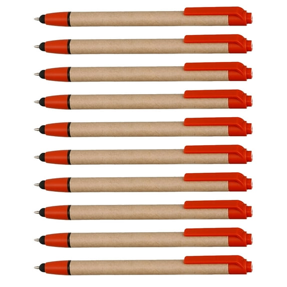 10 Ballpoint Stylus Pens Pack - Recycled, Retractable - Red