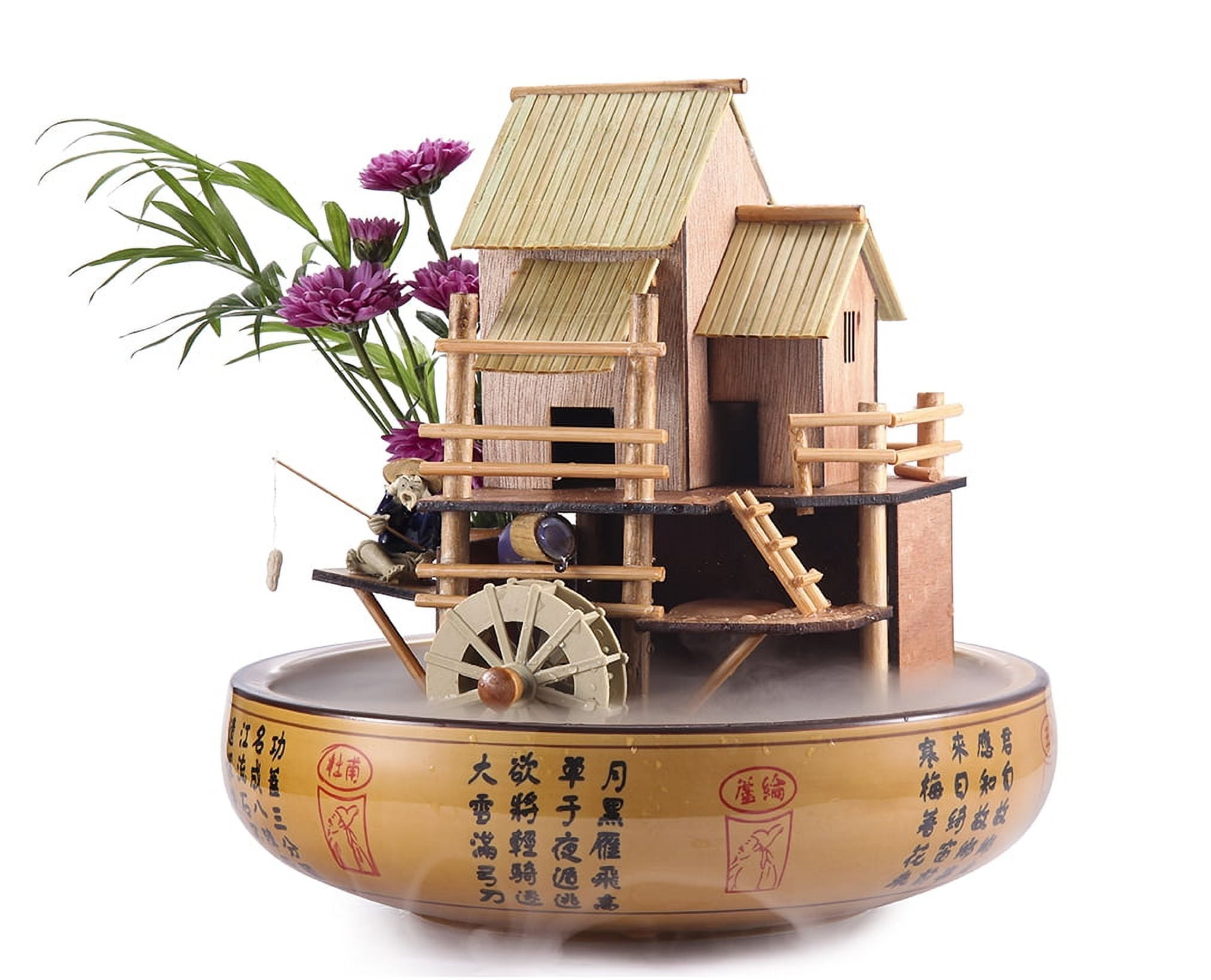 10" Bamboo House Fountain with Pump and Decorative Pot