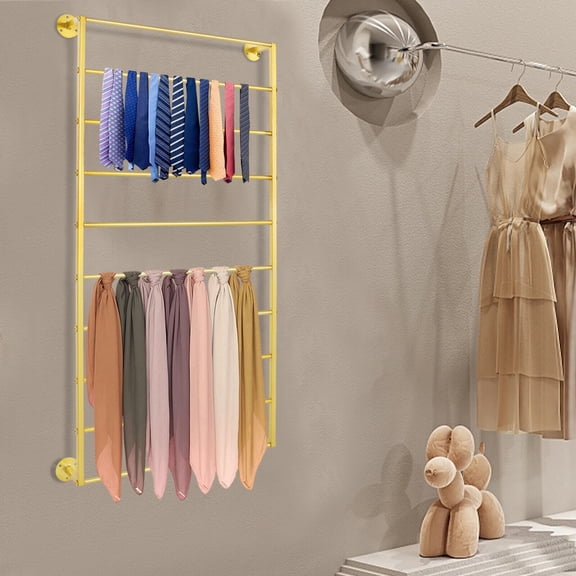 10-Bar Wall Mounted Scarf Rack Bathroom Towels Storage Rack Wall Display Rack