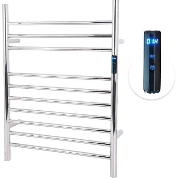 10 Bars Towel Warmer Rack, 23" Electric Wall Mounted Heated Towel Rack with Timer and Temperature Control, Towel Heater Hard Wired/Plug-in Hot Towel Rails for Bathroom, Mirror Polished