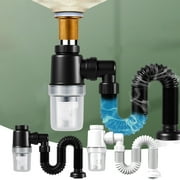 Under 10, Bathroom Sink Drain Kit, Expansion Pipe Set, Washbasin Extension, Durable, for Bathroom Plumbing, Trap Pipe, for Homeowners Clearance & Promo | Plastic, Black, Blaxill