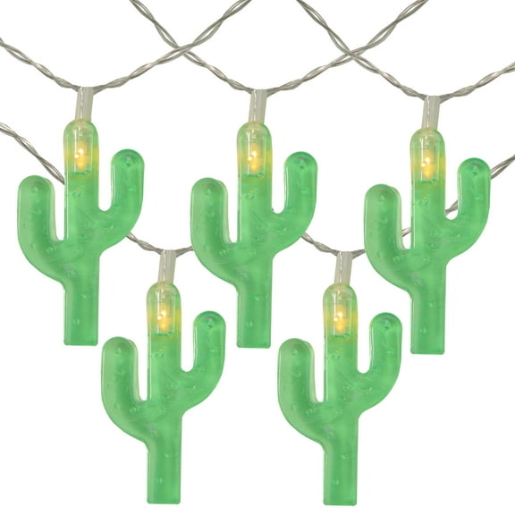 10 Battery Operated Cactus Summer LED String Lights - 4.5ft Clear Wire