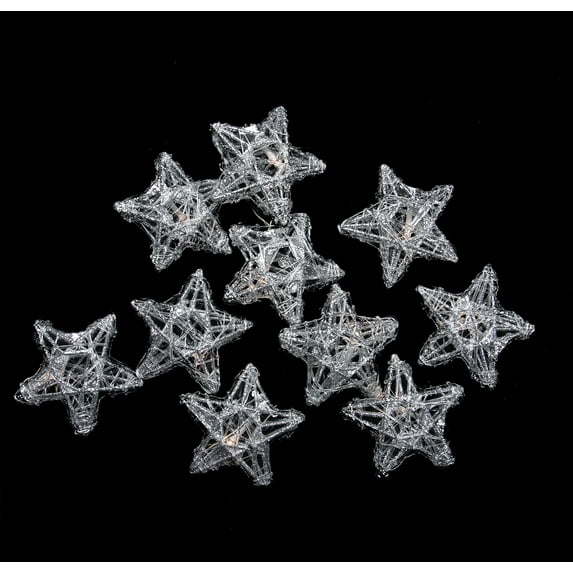 10 Battery Operated Clear LED Spun Glass Star Christmas Lights