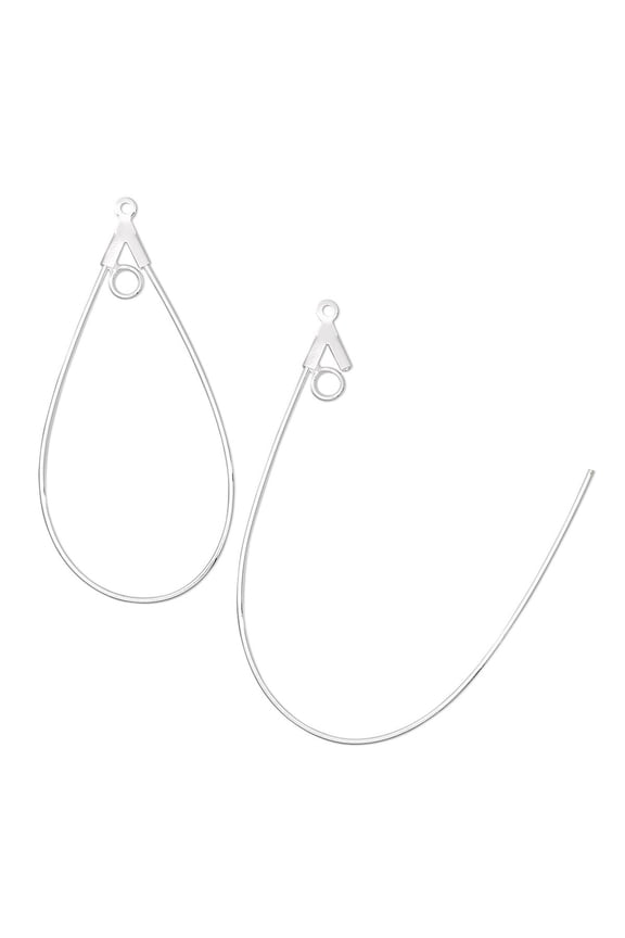 10 BdBeads 40mm x 20mm Teardrop Beading Hoop Chandelier Finding Components for Fish Hook Earrings with One Loop Plated Brass Metal (Silver Plated)