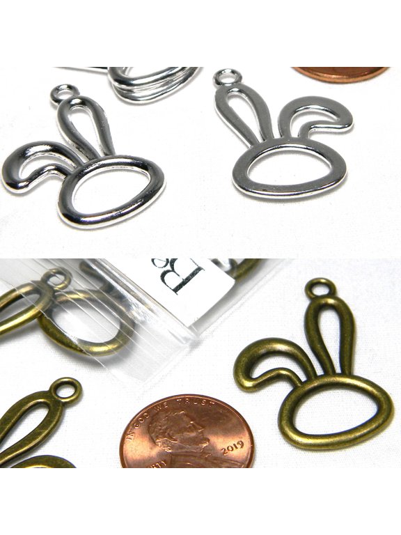 10 BdBeads Hollow Easter Bunny Rabbit Charms, Floppy Ear Head Pendant, 1 1/4 Inch, Jewelry Making Supplies for Necklace Bracelet Earrings (Antique Bronze)