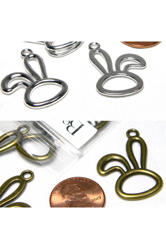10 BdBeads Hollow Easter Bunny Rabbit Charms, Floppy Ear Head Pendant, 1 1/4 Inch, Jewelry Making Supplies for Necklace Bracelet Earrings (Antique Bronze)