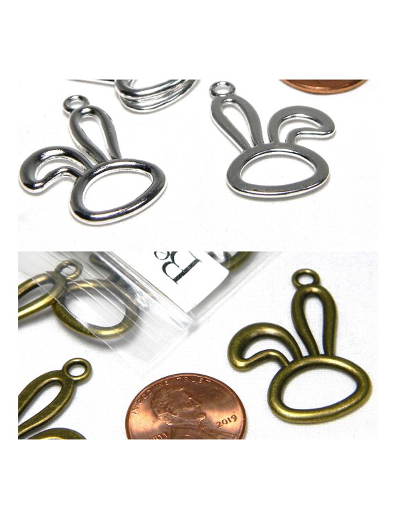 10 BdBeads Hollow Easter Bunny Rabbit Charms, Floppy Ear Head Pendant, 1 1/4 Inch, Jewelry Making Supplies for Necklace Bracelet Earrings (Antique Silver)