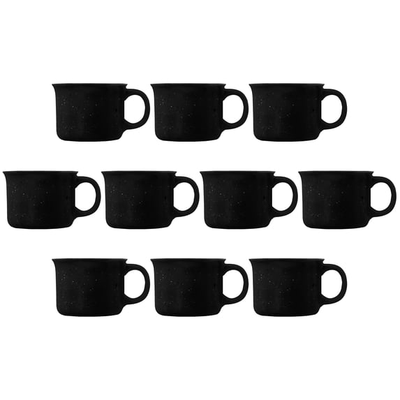 10 Bijou Ceramic Campfire Coffee Mugs Set, 8 oz. - Ceramic, Speckled, Sturdy, C-handle - Black