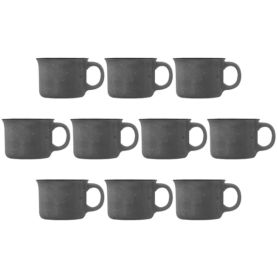 10 Bijou Ceramic Campfire Coffee Mugs Set, 8 oz. - Ceramic, Speckled, Sturdy, C-handle - Grey