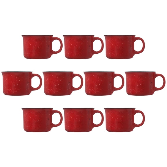 10 Bijou Ceramic Campfire Coffee Mugs Set, 8 oz. - Ceramic, Speckled, Sturdy, C-handle - Red