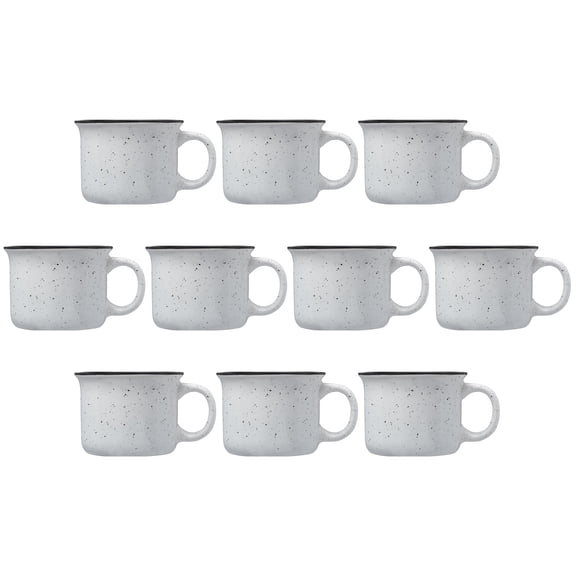 10 Bijou Ceramic Campfire Coffee Mugs Set, 8 oz. - Ceramic, Speckled, Sturdy, C-handle - White