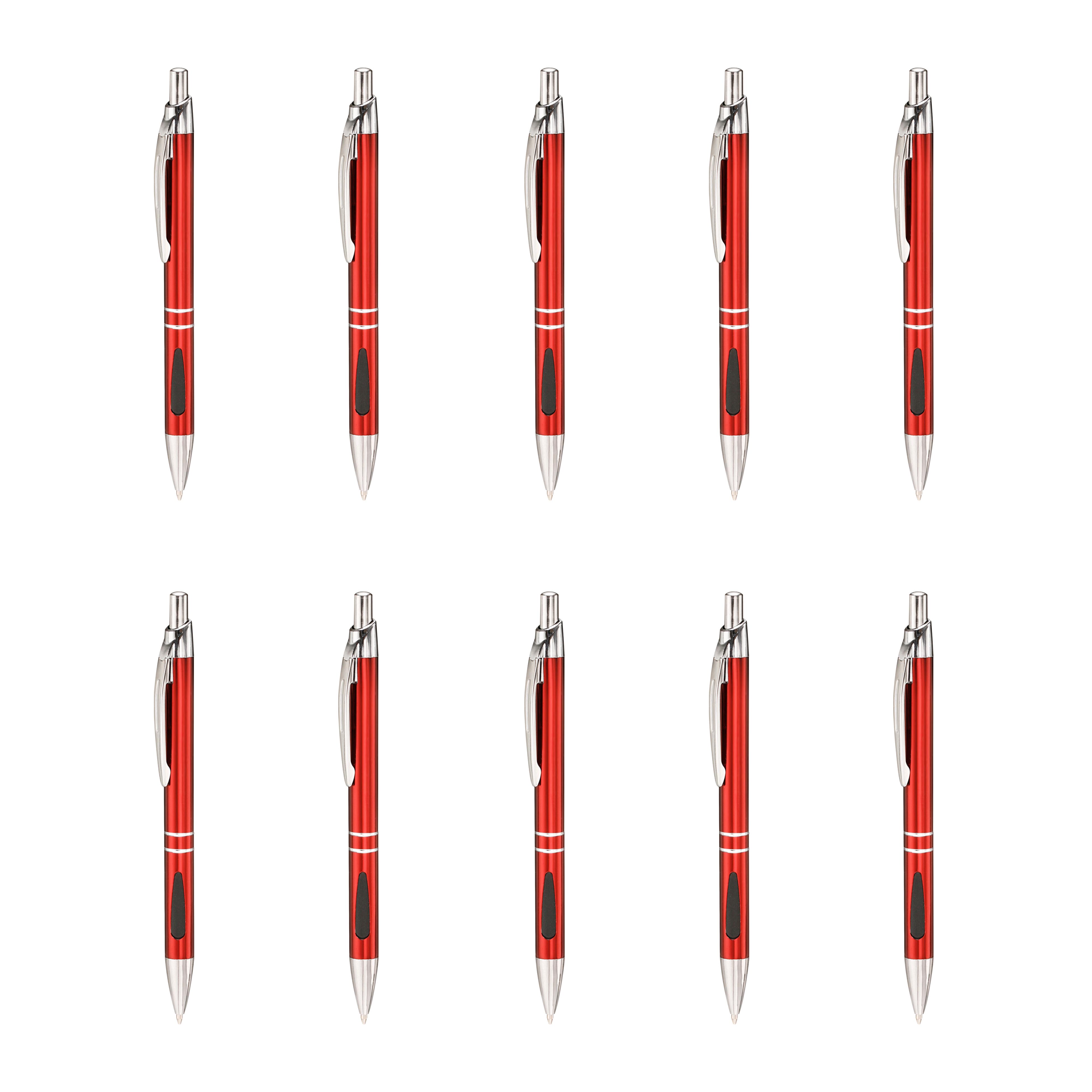 10 Black Ink Metal Pens Pack - Ballpoint, Retractable, Silver accents - Maroon