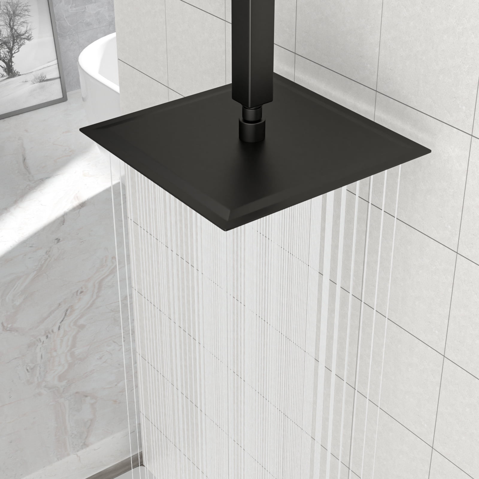 10" Black Square Rainfall Shower Head, Wall/Ceiling Mounted